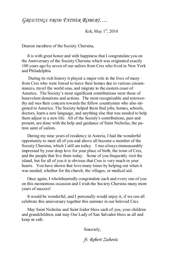 Letter from Father Robert